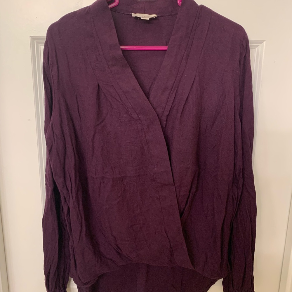 LOFT Deep Plum Wrap-Style Blouse